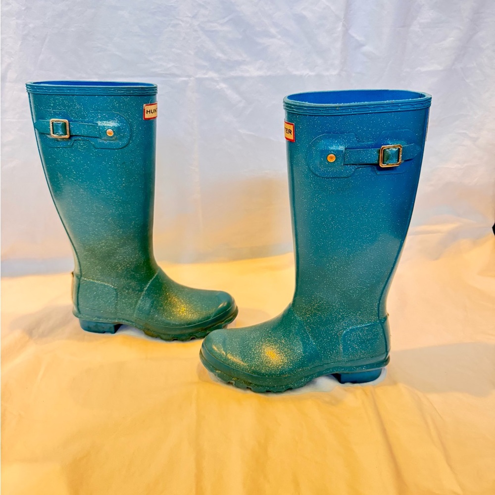 Blue Glitter Rain Boots with Buckle